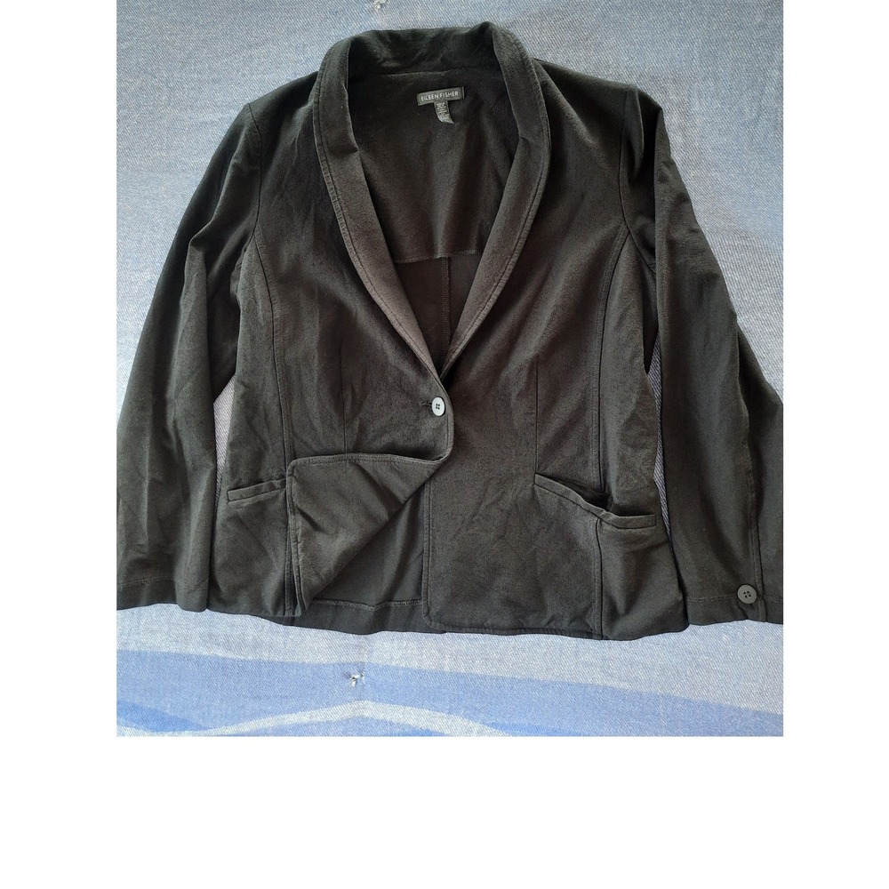 Eileen Fisher Womens Black Knit Shawl Collar Single Button Blazer Jacket Size‎ S